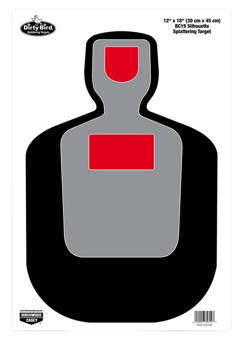 Birchwood Casey 35712 Dirty Bird BC-19 Silhouette Paper Hanging Pistol Target 12"x18" Black/Gray/Red Splatter 100 Per Pkg