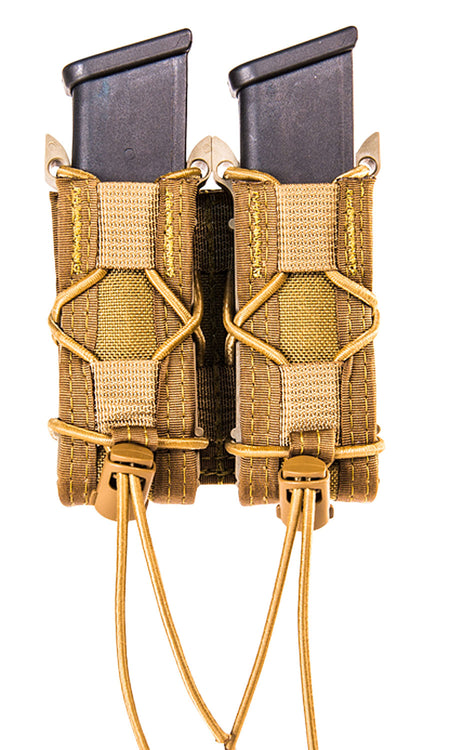 High Speed Gear TACO Double Pistol Mag Pouch Coyote Brown Nylon MOLLE Belt 2" Wide