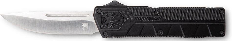 CobraTec Lightweight OTF Drop Point Plain D2 Steel Blade Black Aluminum Handle with Pocket Clip and Nylon Sheath