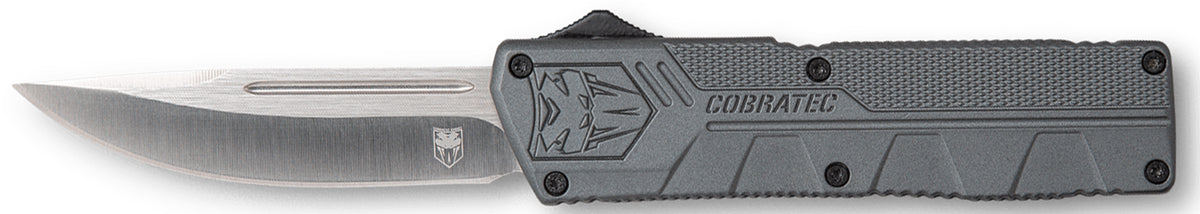CobraTec Knives Lightweight 3.25" OTF Drop Point D2 Steel Blade Gray Aluminum Handle with Pocket Clip