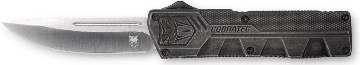 CobraTec Knives Lightweight 3.25" OTF Drop Point D2 Steel Blade Stonewashed Aluminum Handle with Pocket Clip