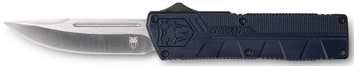 CobraTec Knives Lightweight 3.25" OTF Drop Point D2 Steel Blade NYPD Blue Aluminum Handle with Pocket Clip