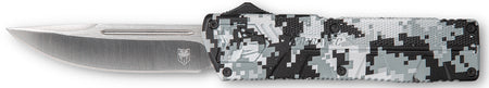 CobraTec Knives Lightweight 3.25" OTF Drop Point D2 Steel Blade Winter Digi Camo Aluminum Handle with Pocket Clip