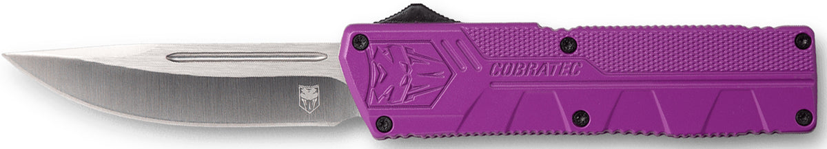 CobraTec Knives Lightweight 3.25" OTF Drop Point D2 Steel Blade Purple Aluminum Handle with Pocket Clip