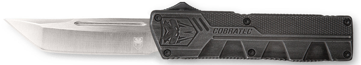 CobraTec Knives Lightweight 3.25" OTF Tanto Plain D2 Steel Blade Stonewashed Aluminum Handle with Pocket Clip