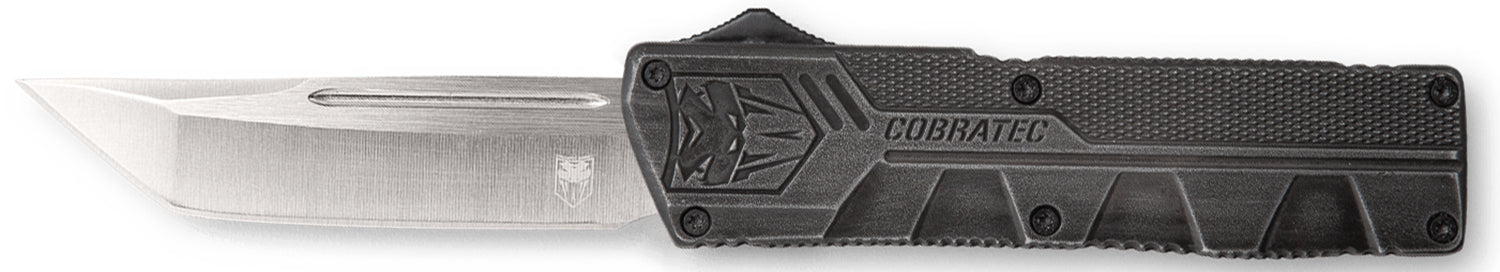 CobraTec Knives Lightweight 3.25" OTF Tanto Plain D2 Steel Blade Stonewashed Aluminum Handle with Pocket Clip