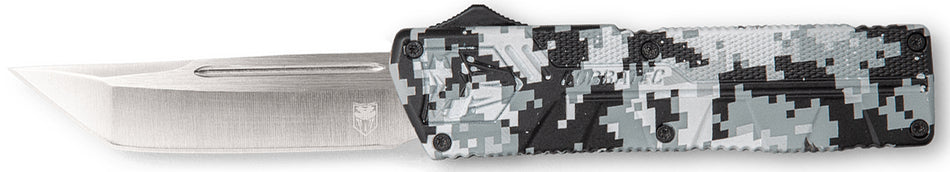 CobraTec Knives Lightweight 3.25" OTF Tanto Plain D2 Steel Blade Winter Digi Camo Aluminum Handle with Pocket Clip