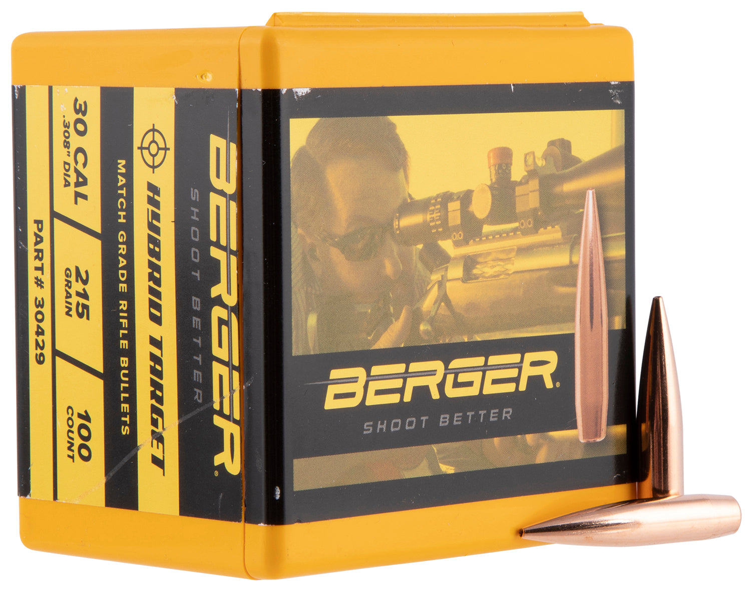 Berger 30429 30Cal 215gr Hybrid Target Reloading Bullets 100/Box