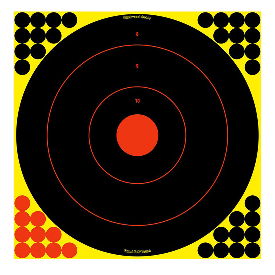 Birchwood Casey 34186 Shoot-N-C Reactive Self-Adhesive 12" Bullseye Paper Target Black/Yellow/Red 12 Pack
