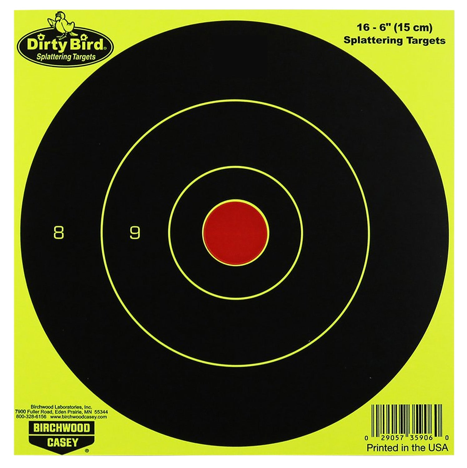 Birchwood Casey 35906 Dirty Bird 6" Bullseye Paper Hanging Target Pistol/Rifle Black/Yellow 16 Per Pkg