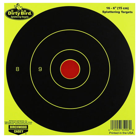 Birchwood Casey 35906 Dirty Bird 6" Bullseye Paper Hanging Target Pistol/Rifle Black/Yellow 16 Per Pkg