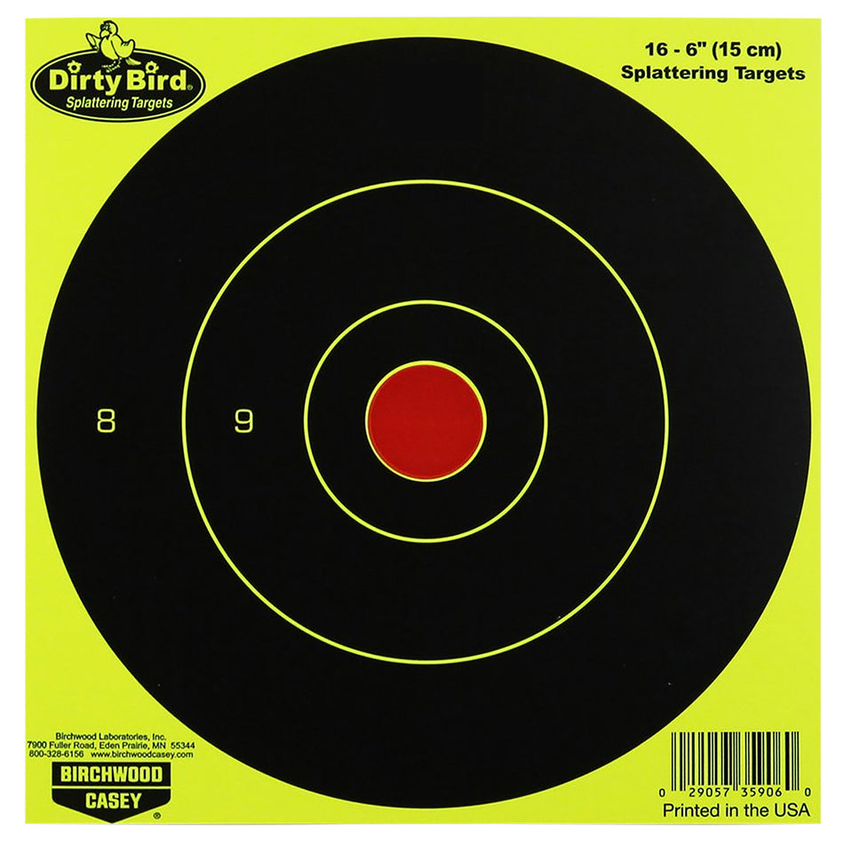 Birchwood Casey 35906 Dirty Bird 6" Bullseye Paper Hanging Target Pistol/Rifle Black/Yellow 16 Per Pkg