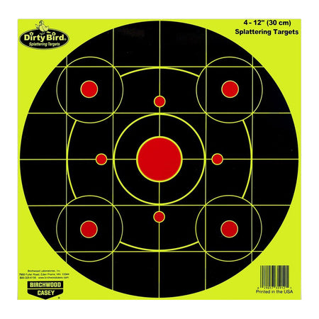 Birchwood Casey 35912 Dirty Bird Sight-In Circle Paper Hanging Target Pistol/Rifle 12" Black/Red 4 Per Pkg