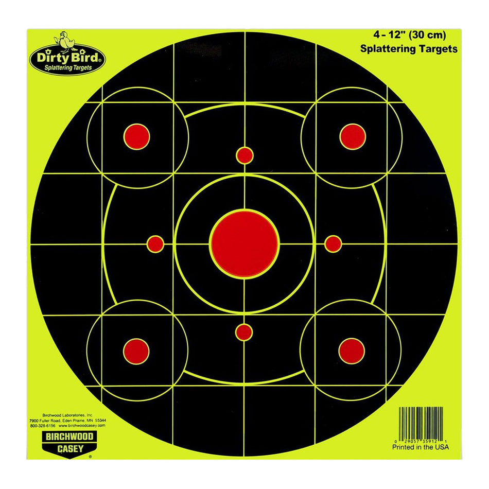 Birchwood Casey 35912 Dirty Bird Sight-In Circle Paper Hanging Target Pistol/Rifle 12" Black/Red 4 Per Pkg