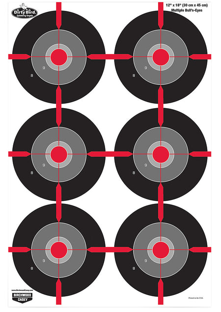 Birchwood Casey 35705 Dirty Bird Multiple Bullseye Tagboard Target 12"x18" Black/Red/Gray 8 Per Pkg