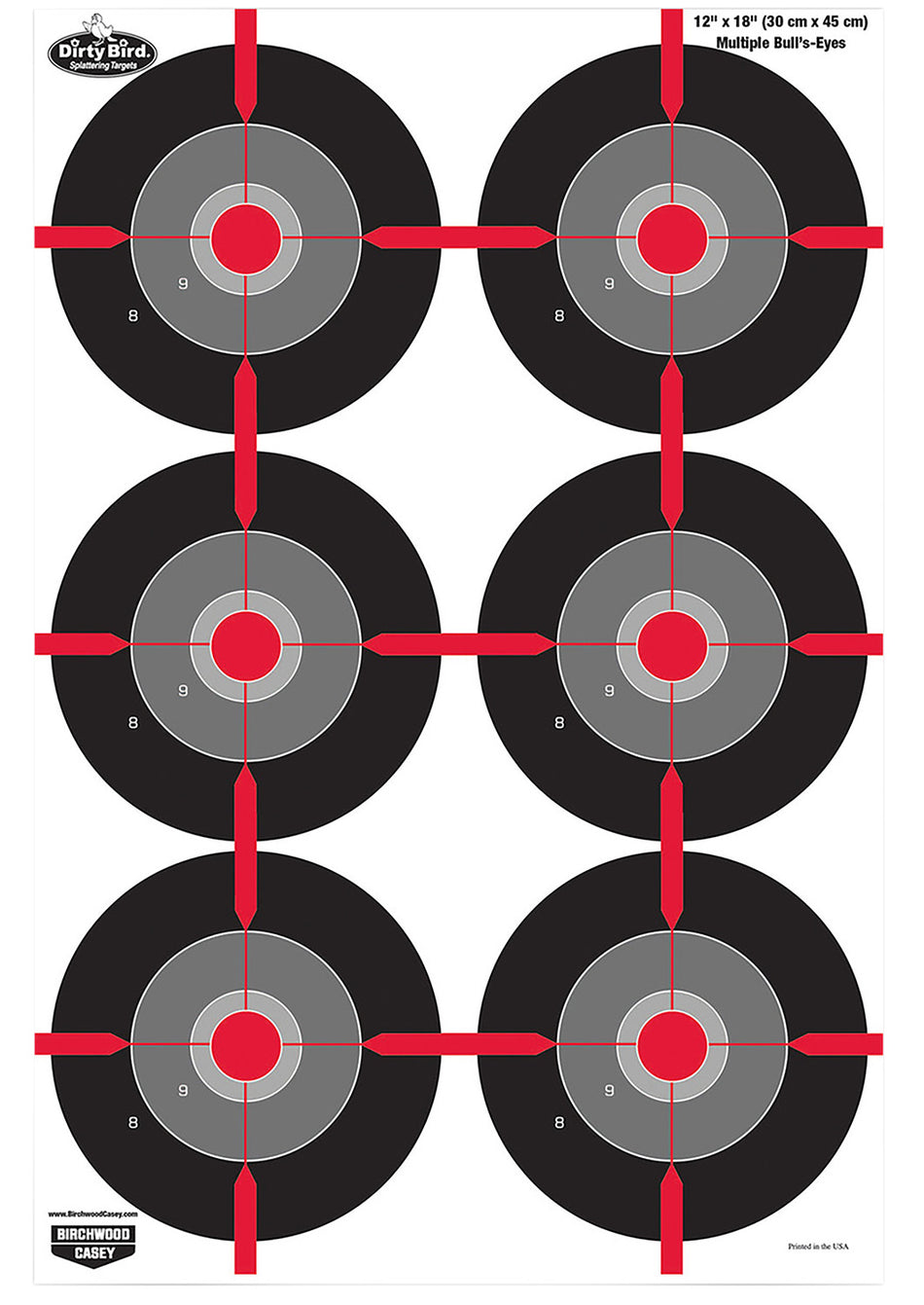 Birchwood Casey 35705 Dirty Bird Multiple Bullseye Tagboard Target 12"x18" Black/Red/Gray 8 Per Pkg