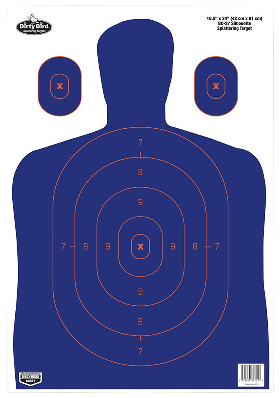 Birchwood Casey 35753 Dirty Bird Silhouette Tagboard Hanging Target 16.5"x24" Blue/Orange 3 Per Pkg