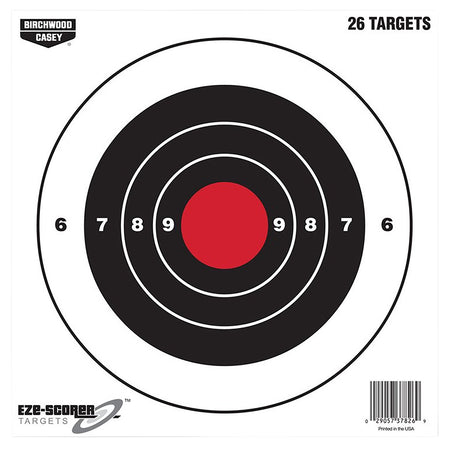 Birchwood Casey 37826 EZE-Scorer 8" Bullseye Paper Hanging Target Black/Red 26 Per Package