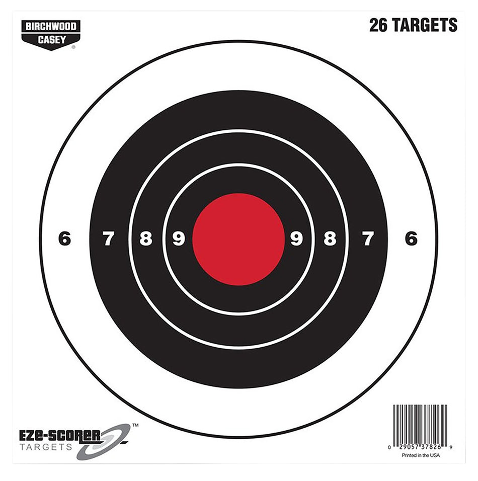 Birchwood Casey 37826 EZE-Scorer 8" Bullseye Paper Hanging Target Black/Red 26 Per Package
