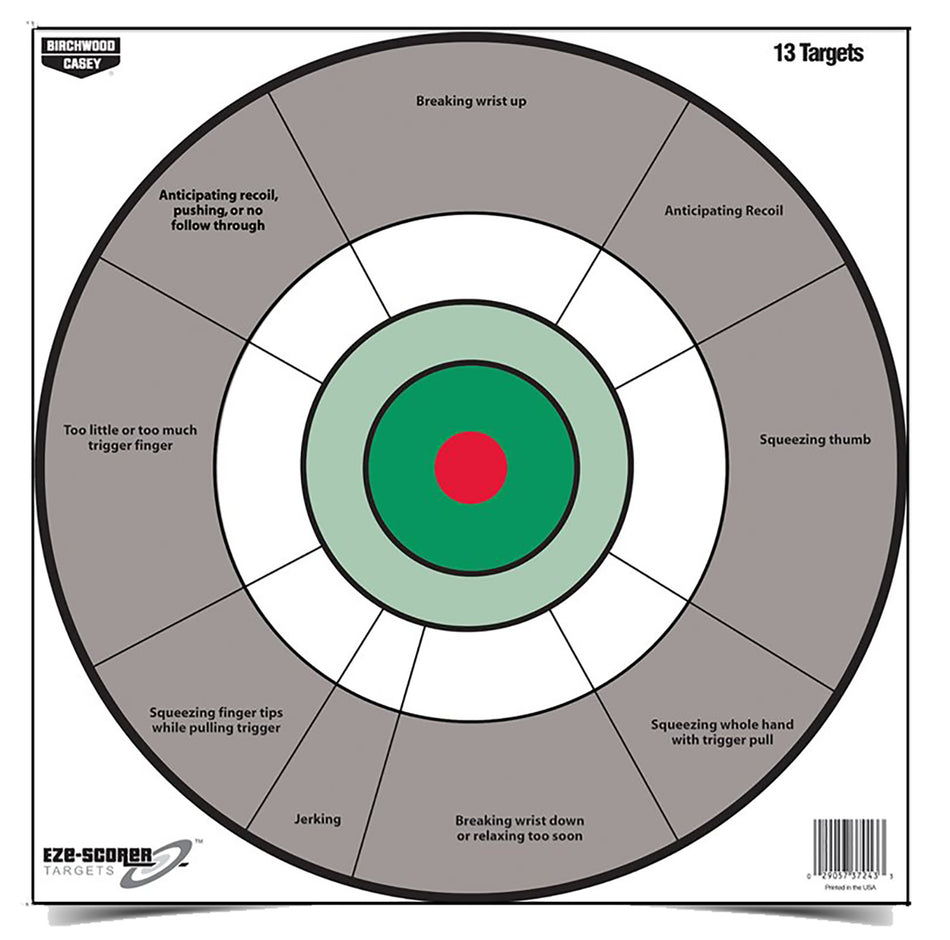 Birchwood Casey 37245 EZE-Scorer 12" Bullseye Handgun Trainer Paper Hanging Target Gray/White 13 Pack