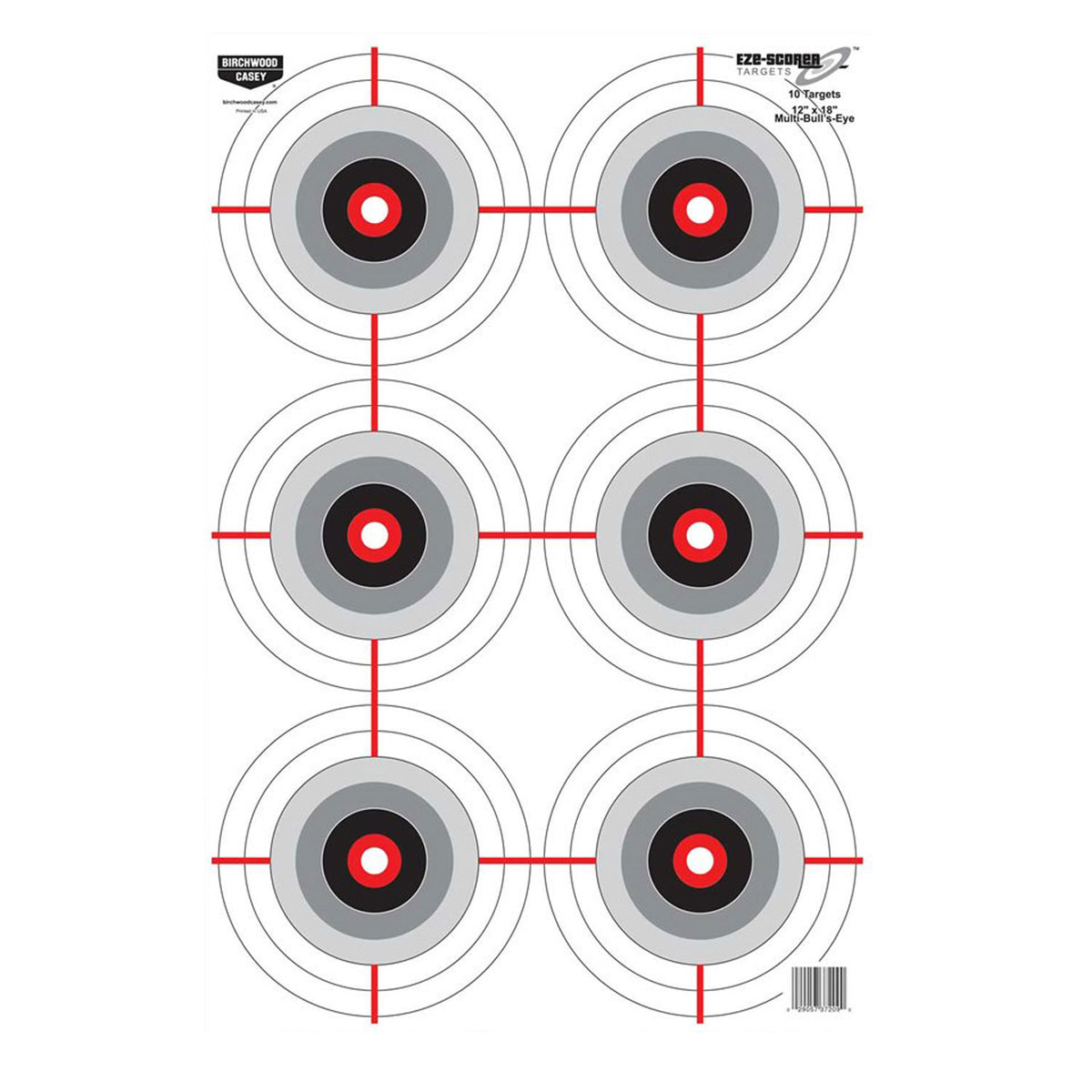 Birchwood Casey 37209 EZE-Scorer 12" x 18" 6-Bullseye Paper Target Black/White Universal 10 Pack