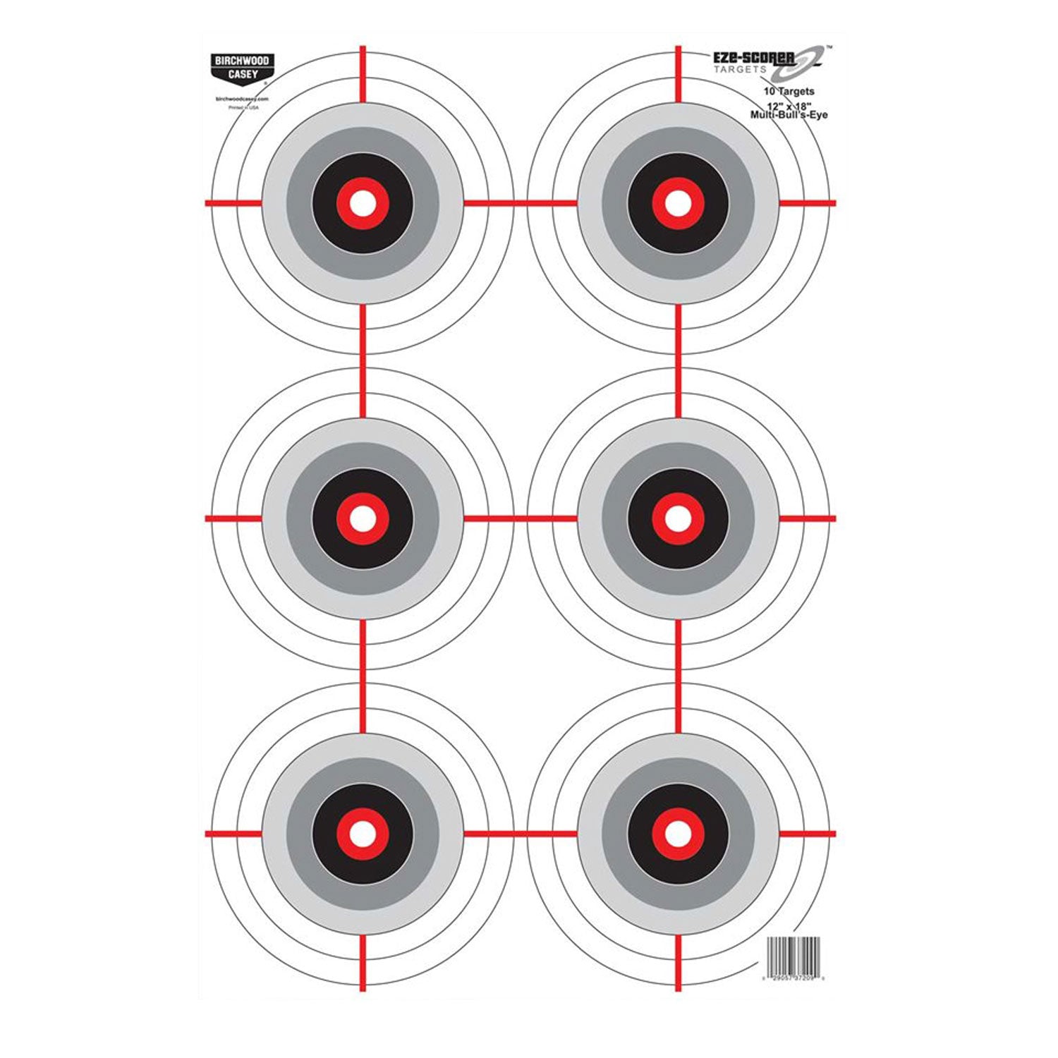 Birchwood Casey 37209 EZE-Scorer 12" x 18" 6-Bullseye Paper Target Black/White Universal 10 Pack