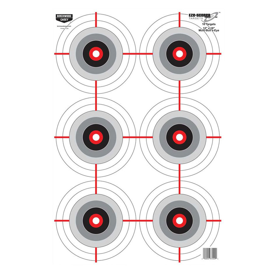 Birchwood Casey 37209 EZE-Scorer 12" x 18" 6-Bullseye Paper Target Black/White Universal 10 Pack
