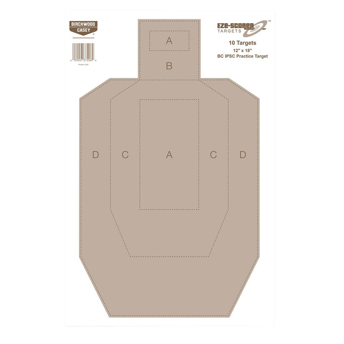 Birchwood Casey 37206 EZE-Scorer IPSC Silhouette Paper Hanging Target 12"x18" Tan 10 Pack
