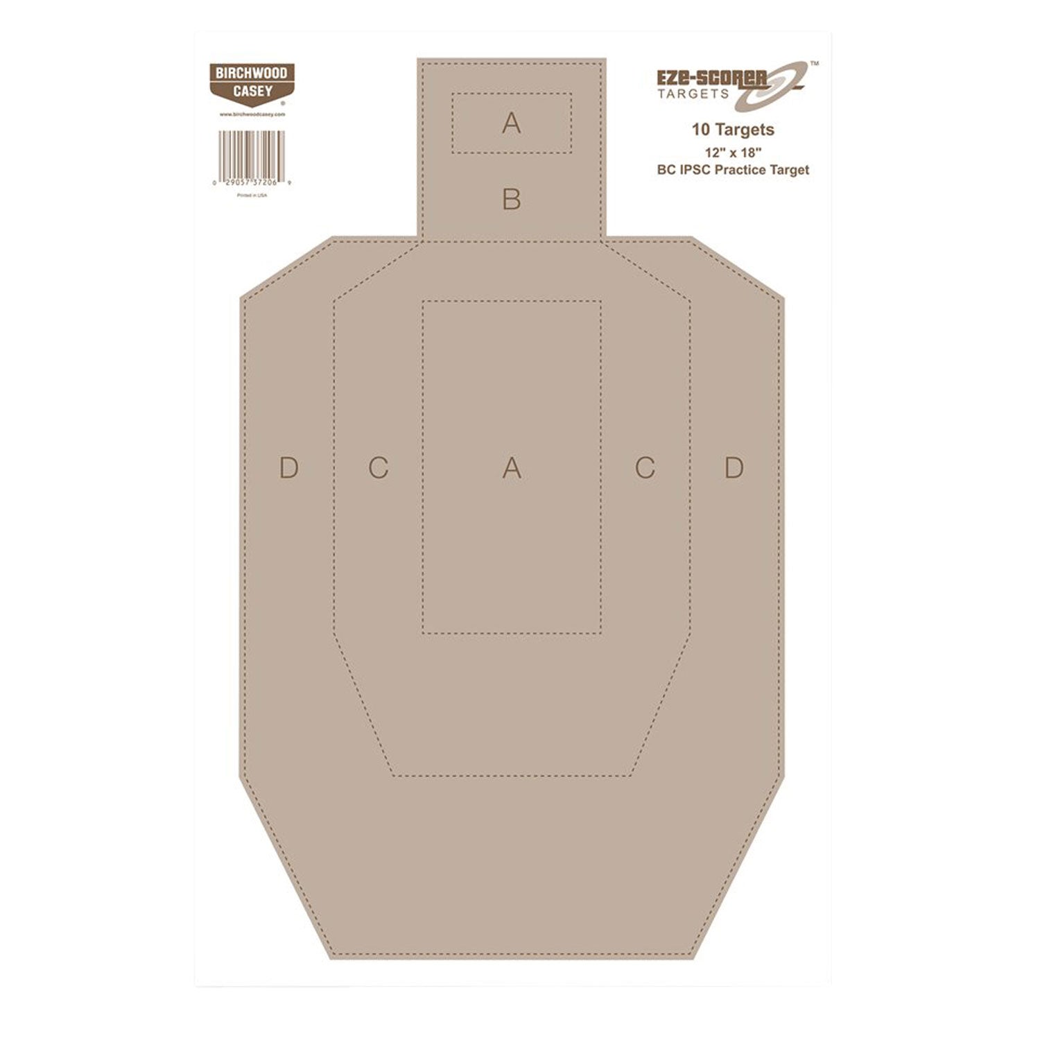 Birchwood Casey 37206 EZE-Scorer IPSC Silhouette Paper Hanging Target 12"x18" Tan 10 Pack