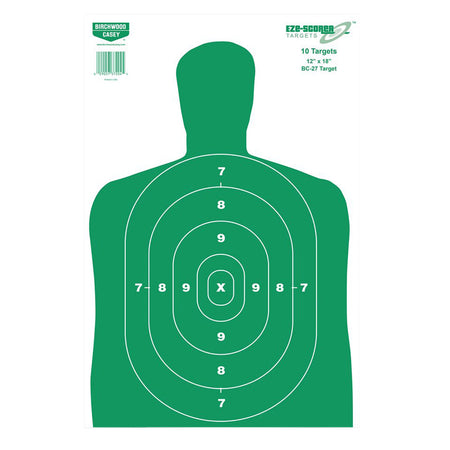 Birchwood Casey 37204 EZE-Scorer BC-27 Silhouette Paper Hanging Target 12"x18" Green/White 10 Pack