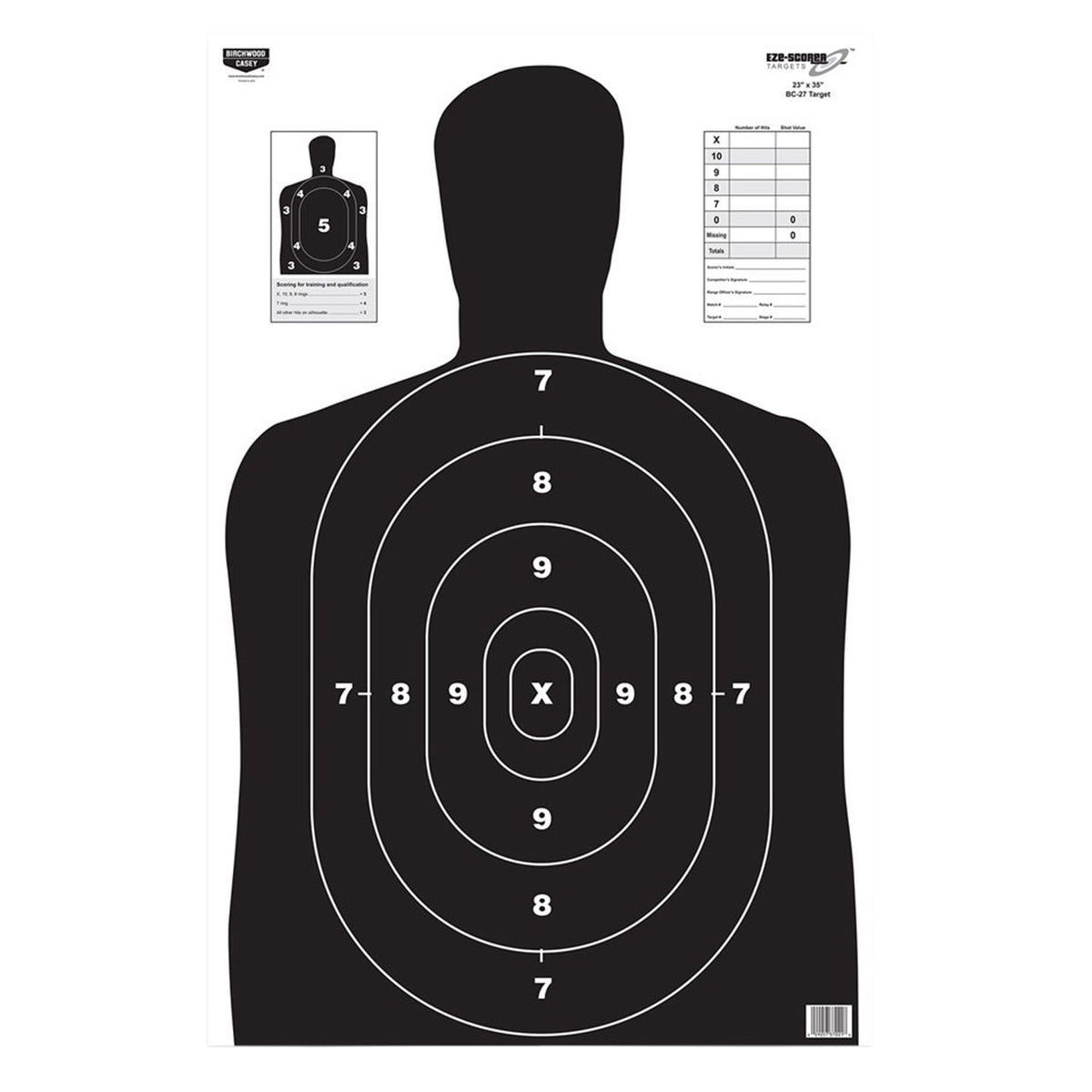 Birchwood Casey 37020 EZE-Scorer BC-27 Silhouette Paper Hanging Target 23"x35" Black 5 Pack