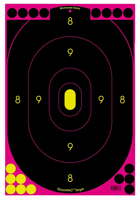 Birchwood Casey 34633 Shoot-N-C Reactive Self-Adhesive Paper Target Black/Pink 12"x18" Oval Silhouette 100 Pack
