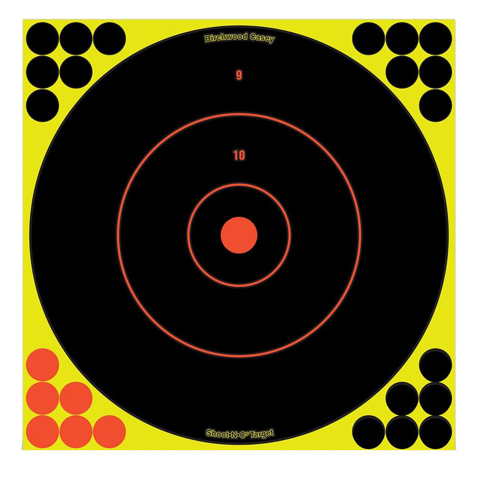 Birchwood Casey 34070 Shoot-N-C Reactive Self-Adhesive Paper Target Black/Yellow/Red 12" Bullseye 100 Pack