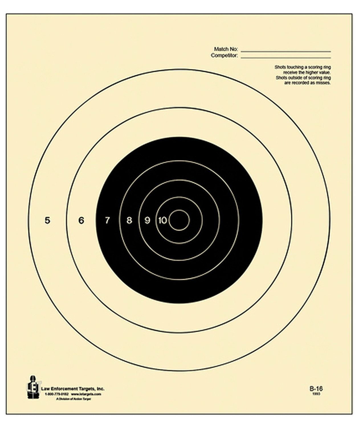 Action Target B16100 NRA Slow Fire Bullseye Tagboard Target 25 Yard Handgun 10.5x12 Inch 100 Pack