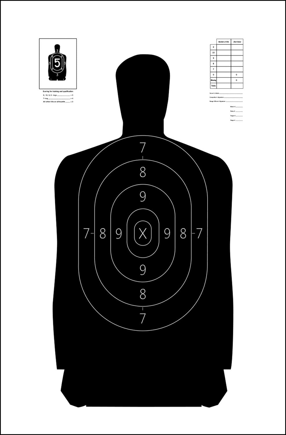 Action Target S29100 Qualification Silhouette Heavy Paper Hanging Target 11.5x22 Black/White 100 Pack