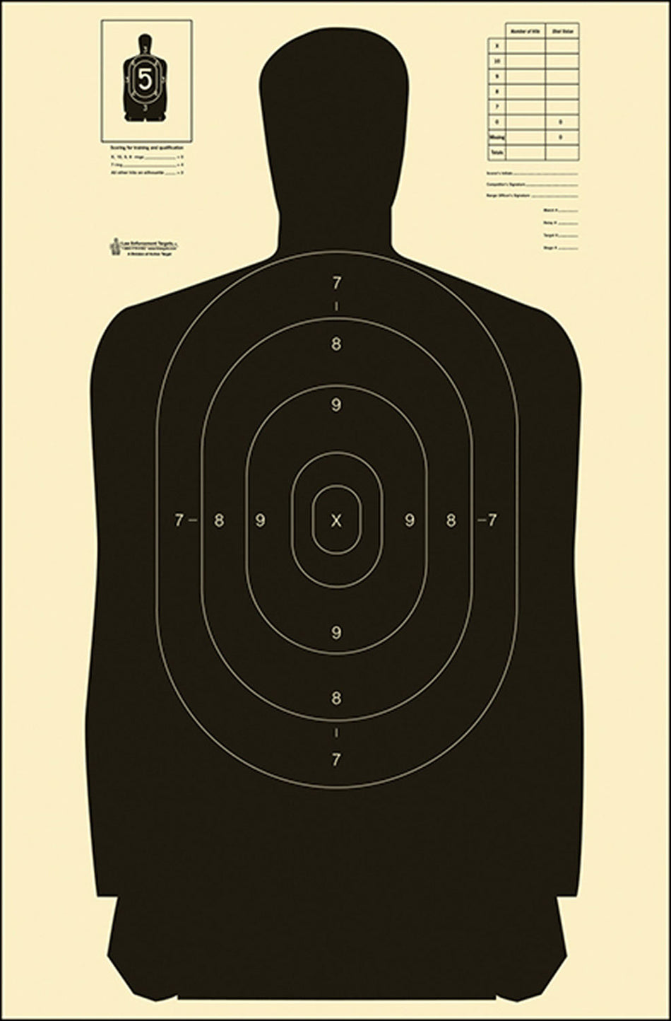 Action Target B27SBLACK100 Standard Qualification Silhouette Heavy Paper Hanging Target Black/White 100 Pack