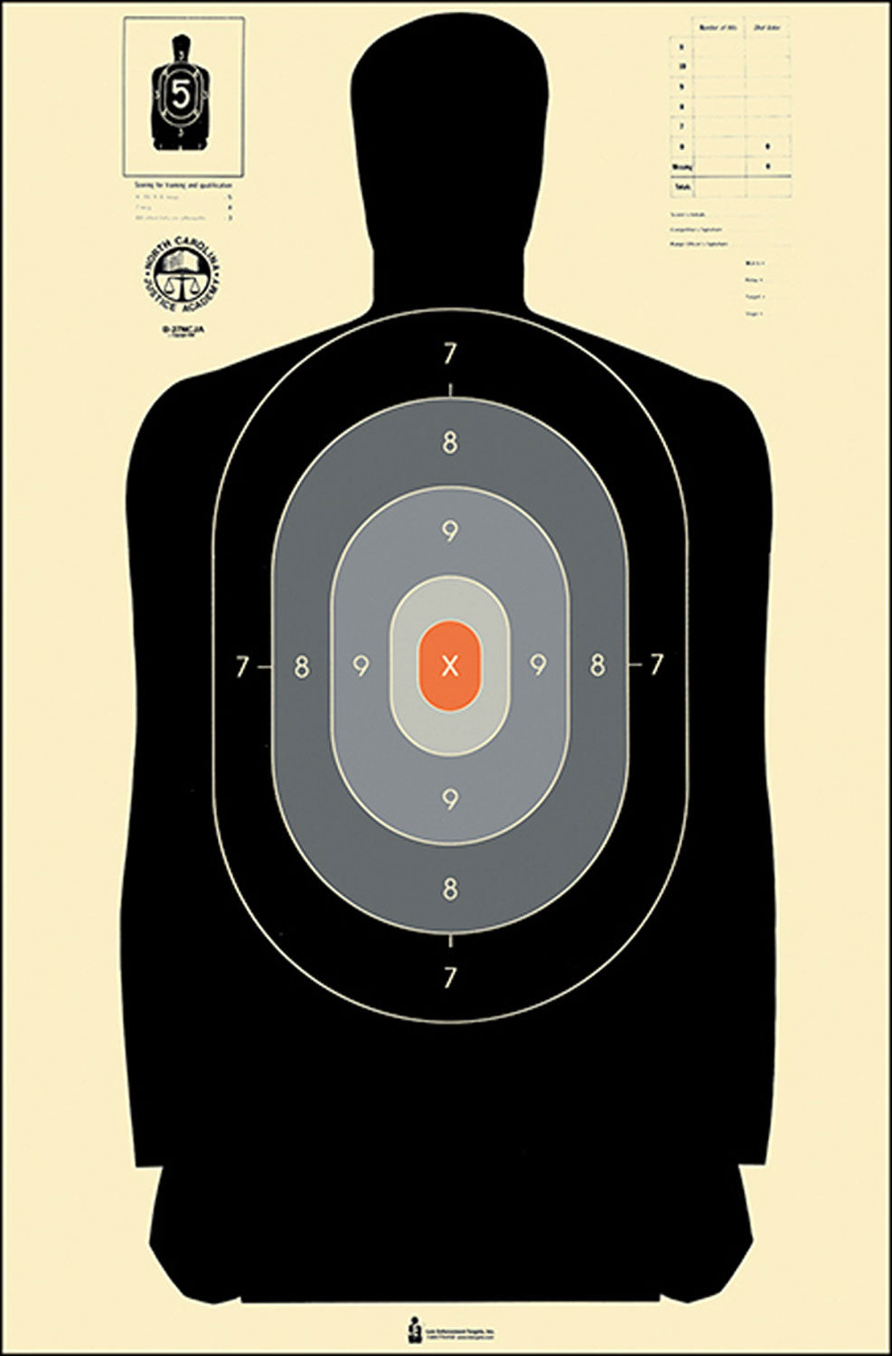 Action Target B27NCJA100 NC Criminal Justice Academy Qualification Silhouette Paper Hanging Target 24x45 Black/Gray/White 100 Pack