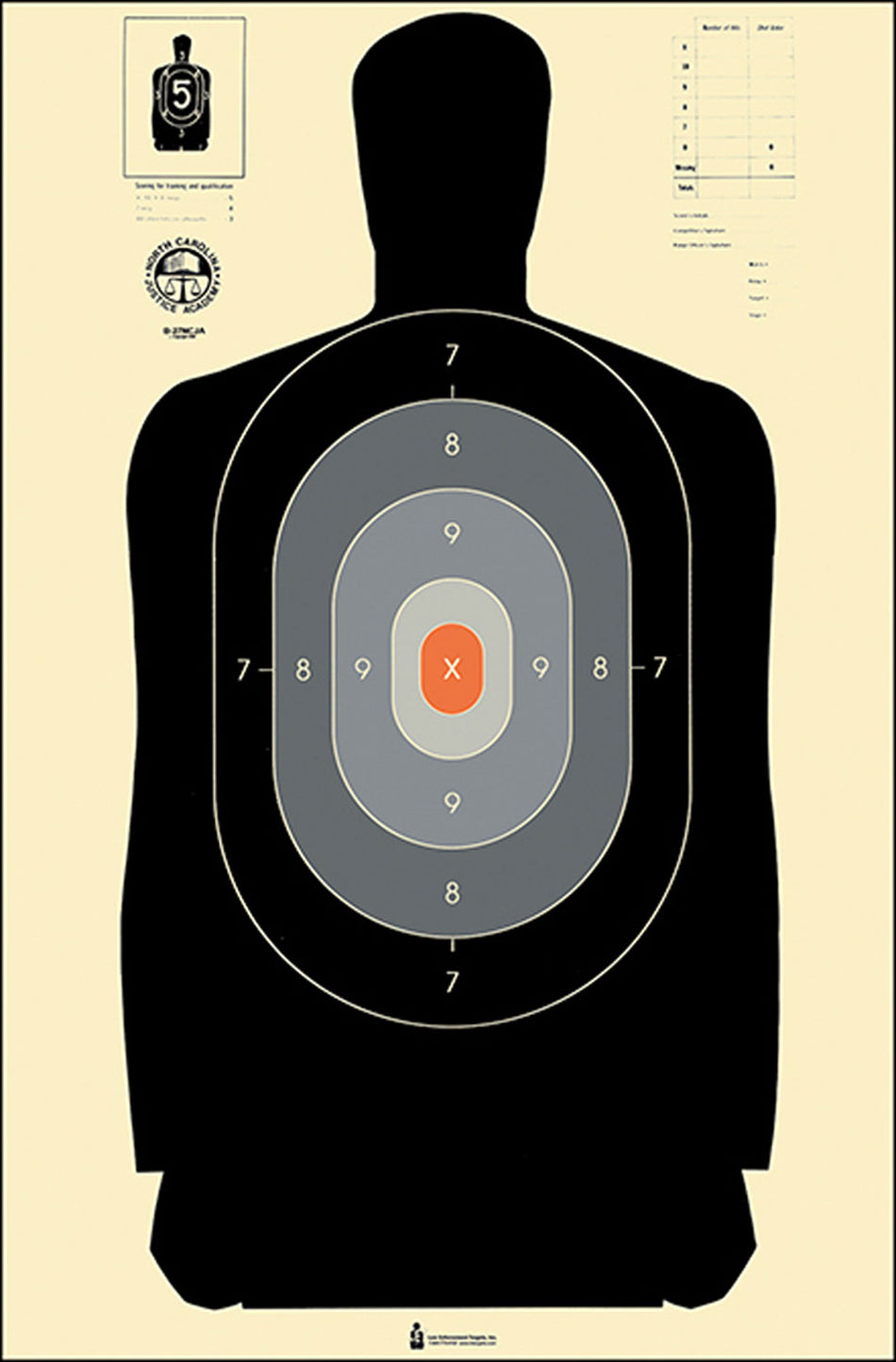 Action Target B27NCJA100 NC Criminal Justice Academy Qualification Silhouette Paper Hanging Target 24x45 Black/Gray/White 100 Pack