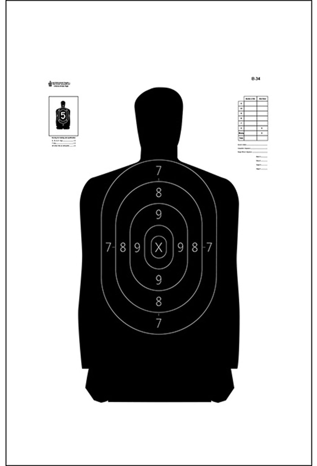 Action Target B34100 Qualification Silhouette Paper Hanging Target 25 yds 17.5x23 Black/White 100 Pack