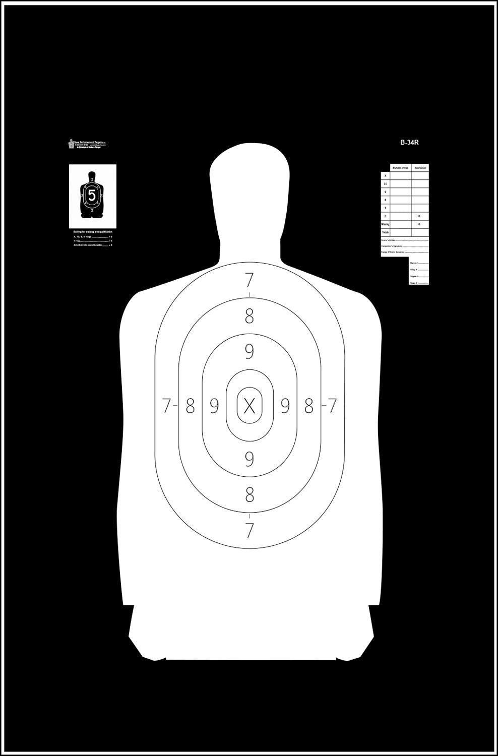 Action Target B34R100 Qualification Reverse Silhouette Paper Hanging Target 25 yds 17.5x23 Black/White 100 Pack