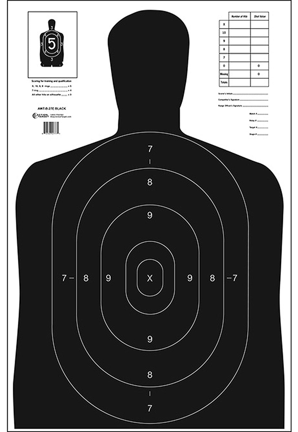 Action Target B27EBLACK100 Economy Qualification Silhouette Paper Hanging Target 23x35 Black/White 100 Pack