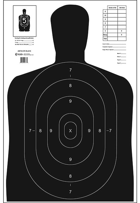 Action Target B27EBLACK100 Economy Qualification Silhouette Paper Hanging Target 23x35 Black/White 100 Pack