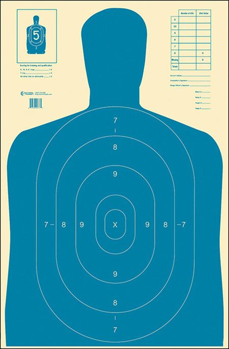 Action Target B27EBLUE100 Economy Qualification Silhouette Paper Hanging Target 23x35 Blue/White 100 Pack