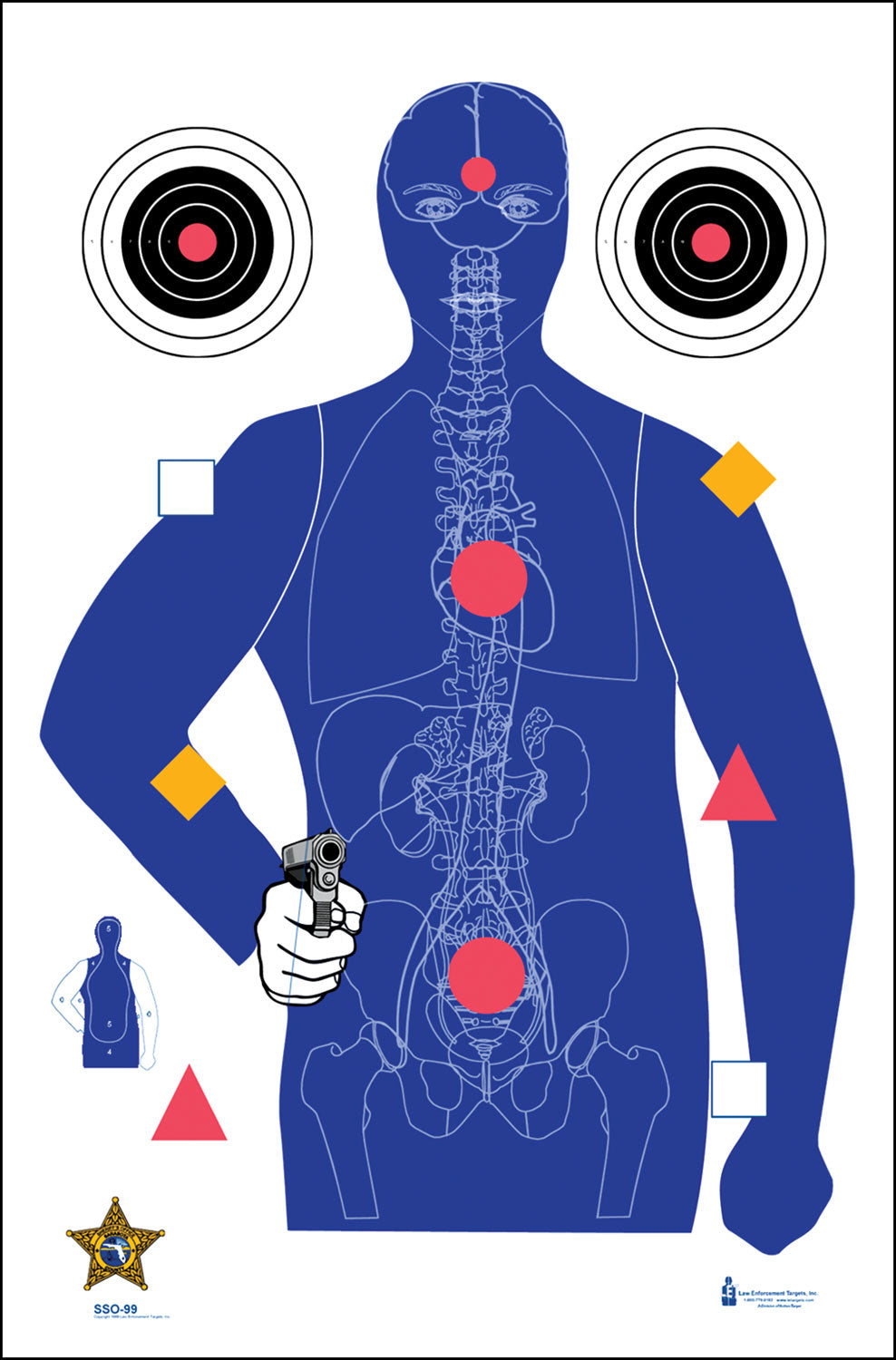 Action Target SSO99100 Sarasota Sheriff's Office Qualification Silhouette/Vitals Paper Target 23" x 35" Blue 100 Pack