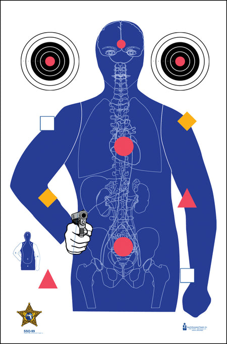Action Target SSO99100 Sarasota Sheriff's Office Qualification Silhouette/Vitals Paper Target 23" x 35" Blue 100 Pack