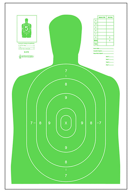 Action Target B27ELGR100 High Visibility Qualification Silhouette Paper Target 23"x35" Fluorescent Green/White 100 Per Box
