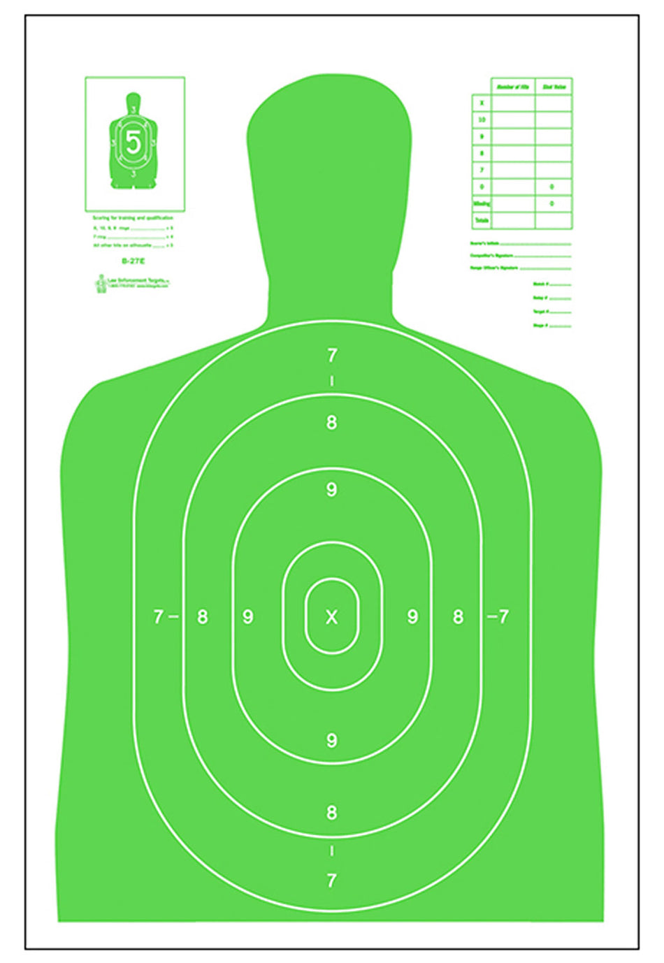 Action Target B27ELGR100 High Visibility Qualification Silhouette Paper Target 23"x35" Fluorescent Green/White 100 Per Box
