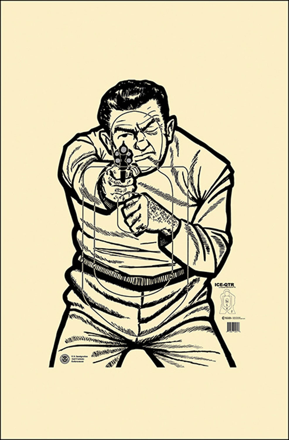 Action Target ICEQT2009100 ICE Qualification Reduced Man w/Gun Paper Target 17.5" x 23" Black/White 100 Per Box