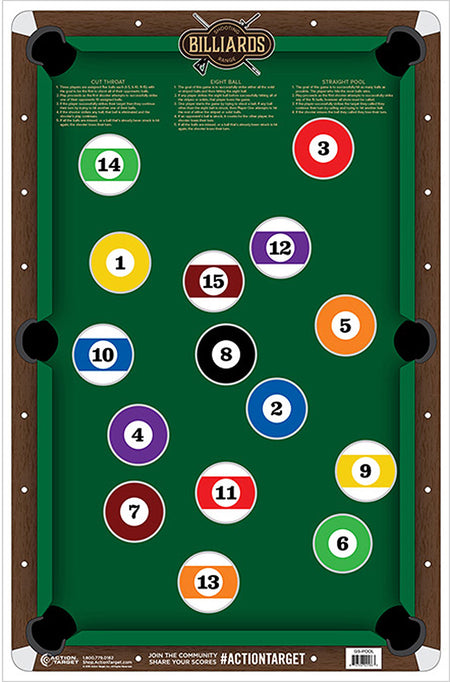 Action Target GSPOOL100 Billiards Pool Table Entertainment Paper Shooting Target 23" x 35" Multi-Color 100 Per Box