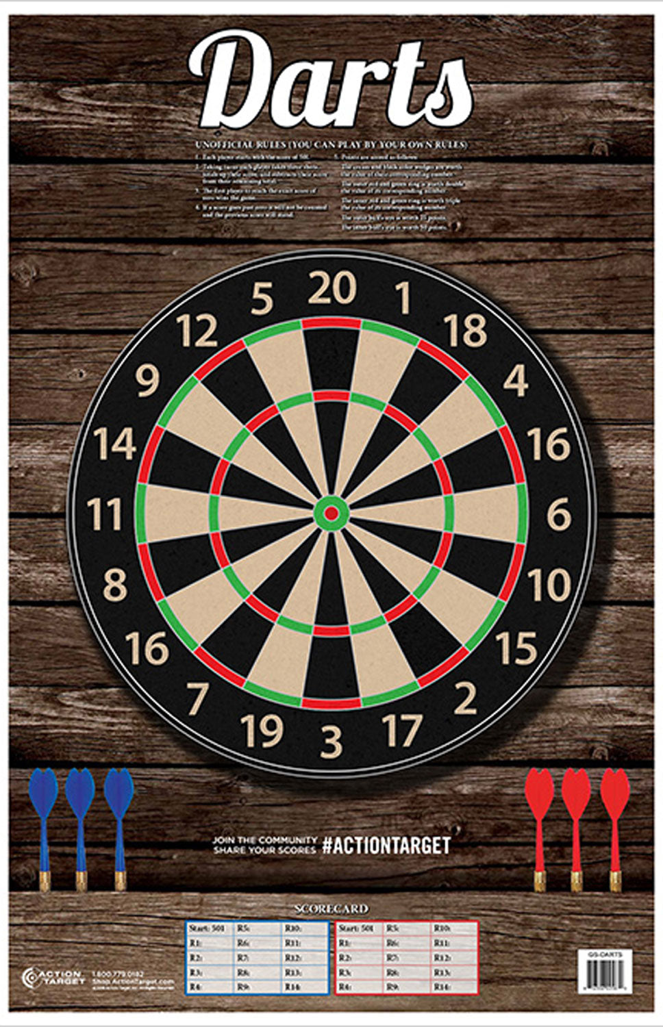 Action Target GSDARTS100 Dart Board Entertainment Paper Hanging Target 23" x 35" Multi-Color 100 Per Box
